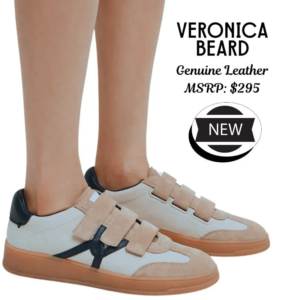 NEW NIB Veronica Beard Reagan Mixed Leather Triple-Grip Sneakers $295 MSRP - Picture 1 of 11